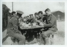 Harry Fleming 12RF, 2nd right, on a tea break during training at Pirbright, 1915